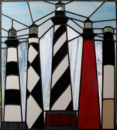 North Carolina Lighthouse Stained Glass Window Panel