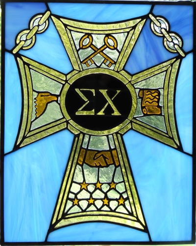 Sigma Chi Fraterity Badge Stained Glass Panel